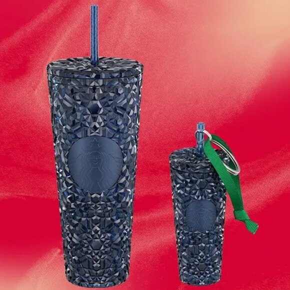 Starbucks Navy Blue [Jeweled] Starbucks 2024 Cold Cup Ornament Keychain NIB - Picture 1 of 7